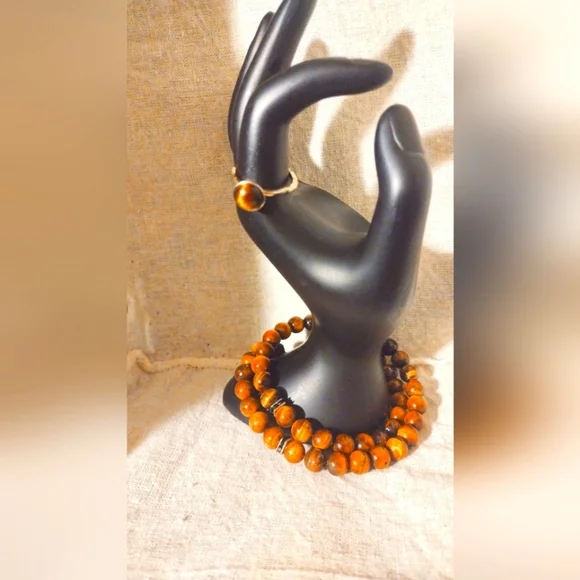 Tigers Eye wrap Bracelet and Ring Set - Picture 1 of 10